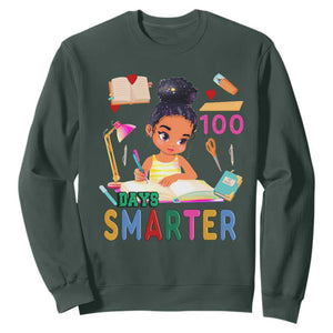 Funny 100 Days Smarter Black Afro African American Girl Sweatshirt TS11 Dark Forest Green Print Your Wear