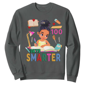 Funny 100 Days Smarter Black Afro African American Girl Sweatshirt TS11 Dark Heather Print Your Wear