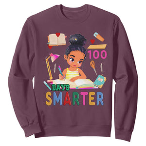 Funny 100 Days Smarter Black Afro African American Girl Sweatshirt TS11 Maroon Print Your Wear