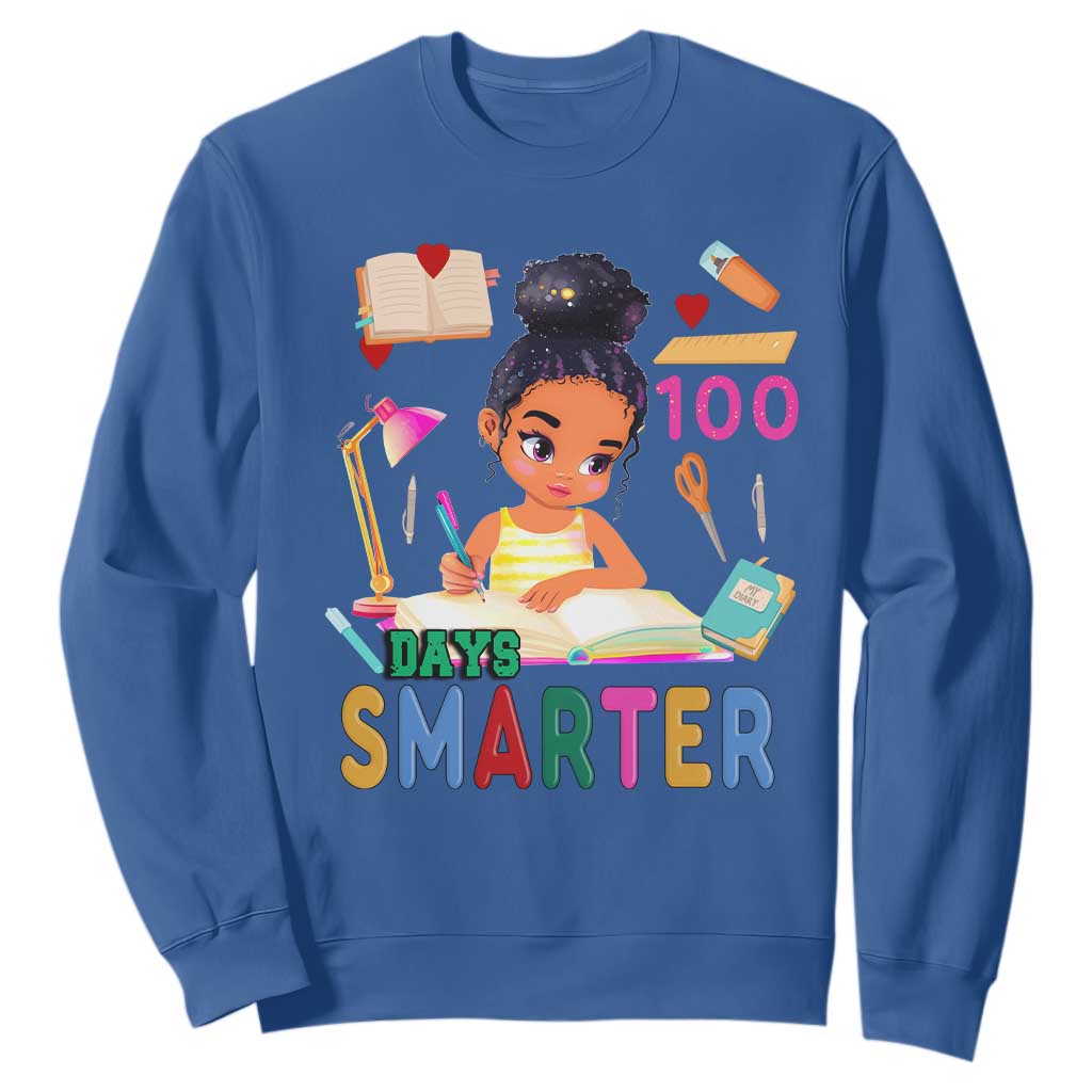 Funny 100 Days Smarter Black Afro African American Girl Sweatshirt TS11 Royal Blue Print Your Wear