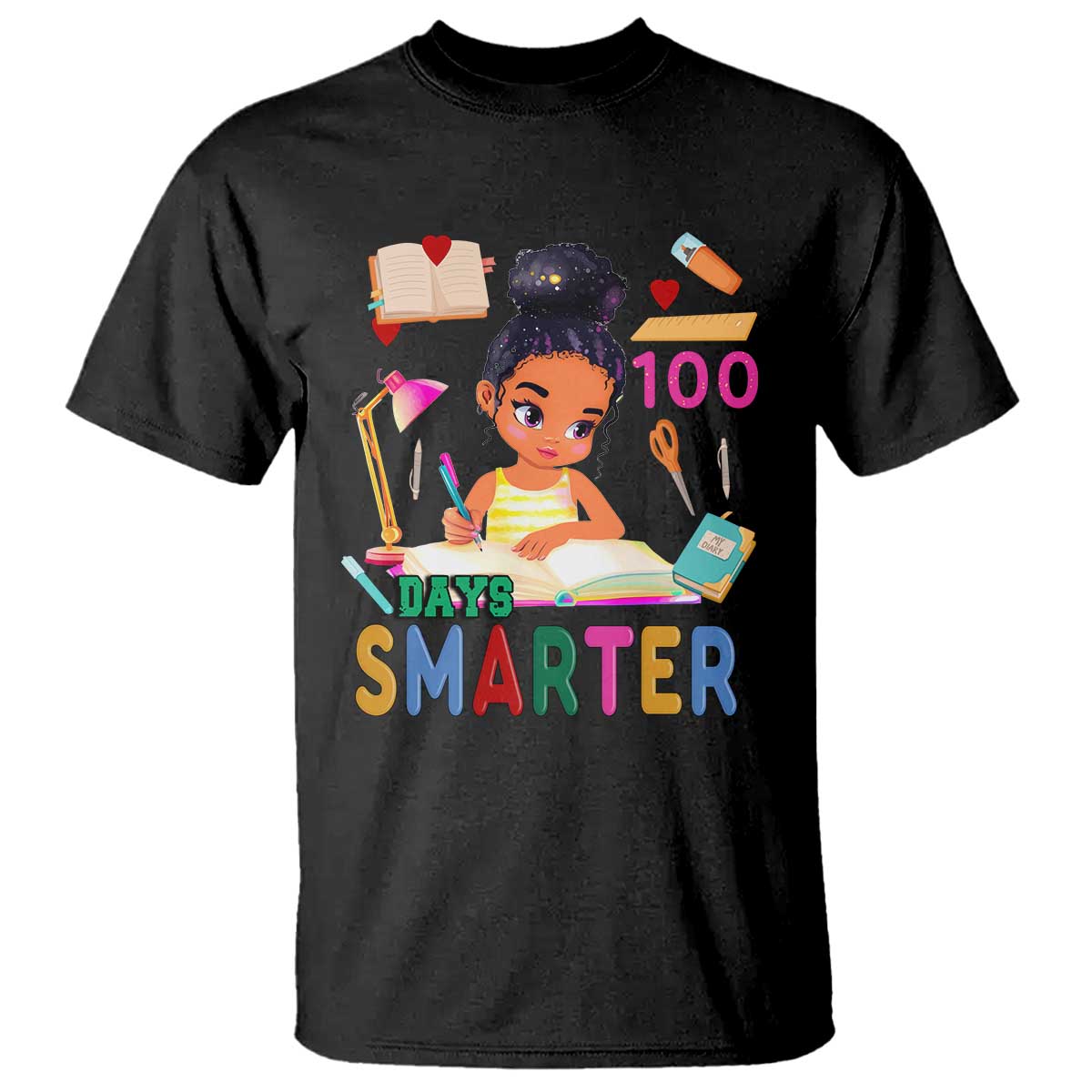 Funny 100 Days Smarter Black Afro African American Girl T Shirt TS11 Black Print Your Wear