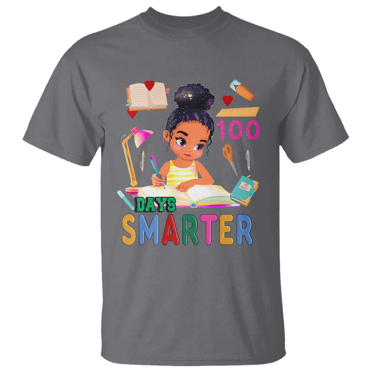 Funny 100 Days Smarter Black Afro African American Girl T Shirt TS11 Charcoal Print Your Wear