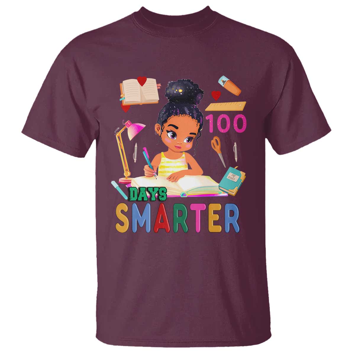 Funny 100 Days Smarter Black Afro African American Girl T Shirt TS11 Maroon Print Your Wear