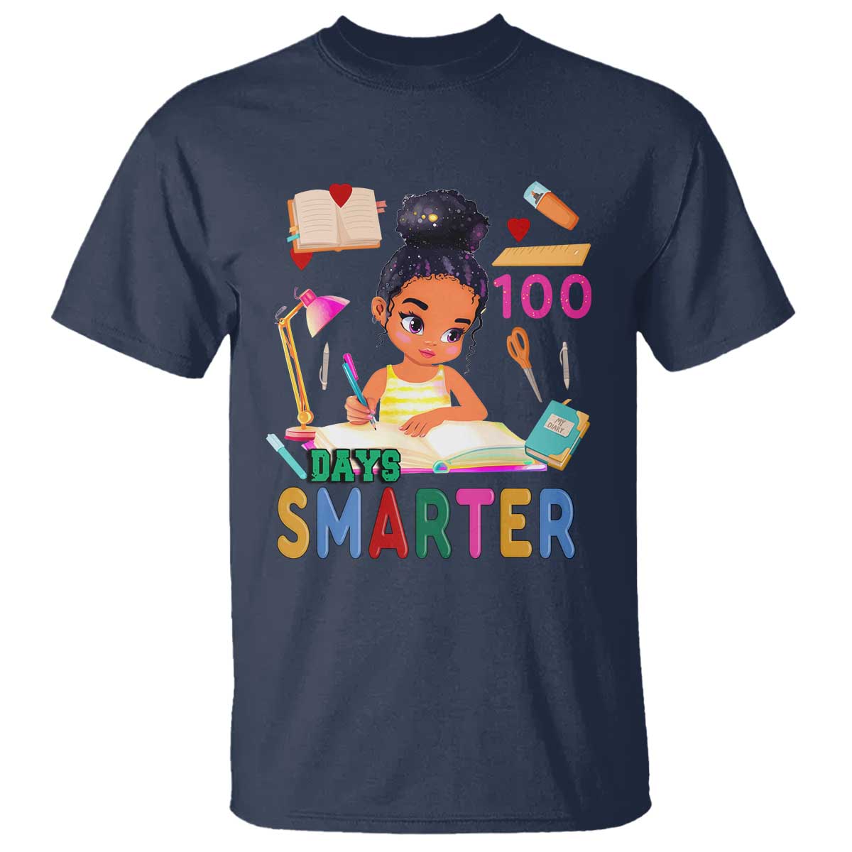 Funny 100 Days Smarter Black Afro African American Girl T Shirt TS11 Navy Print Your Wear