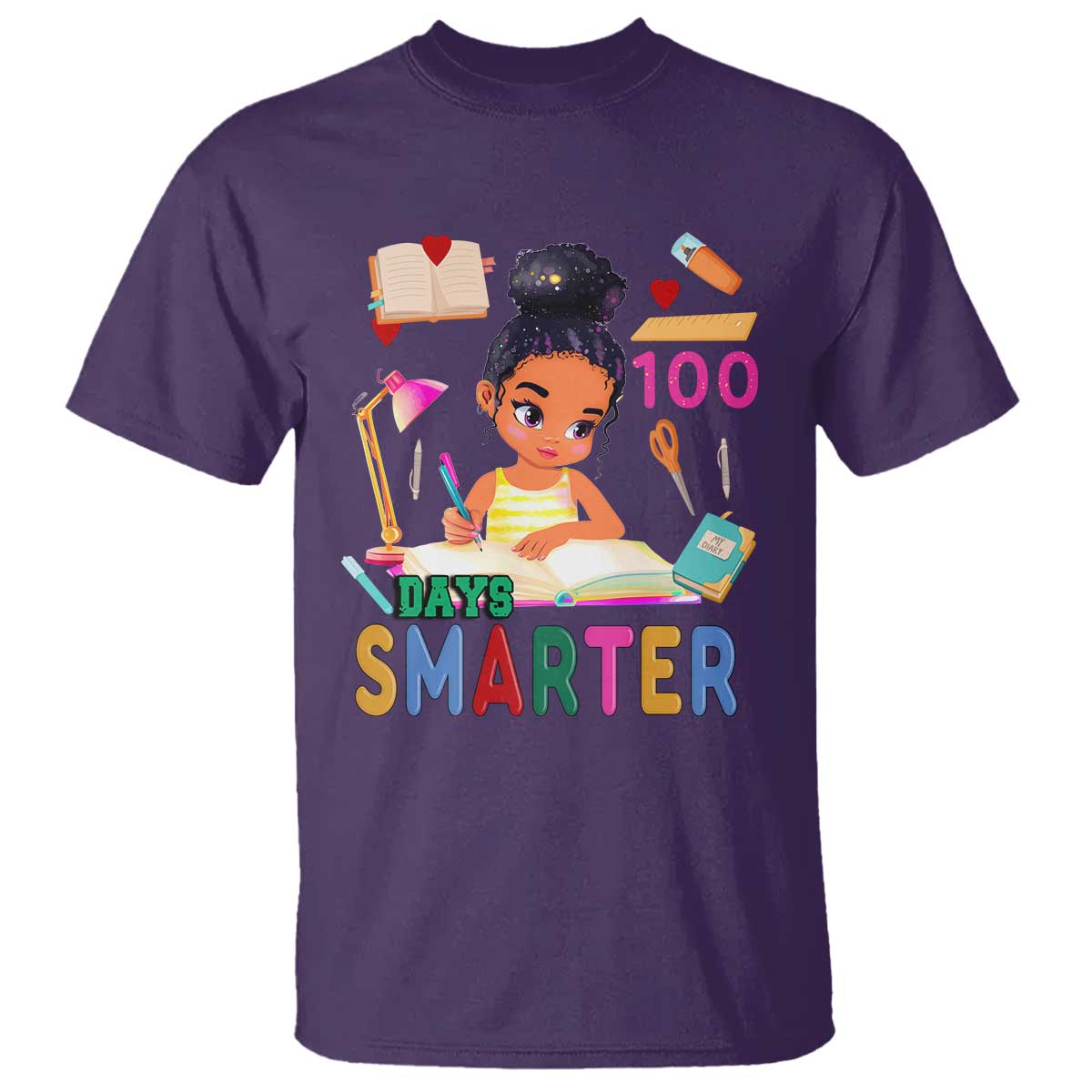 Funny 100 Days Smarter Black Afro African American Girl T Shirt TS11 Purple Print Your Wear