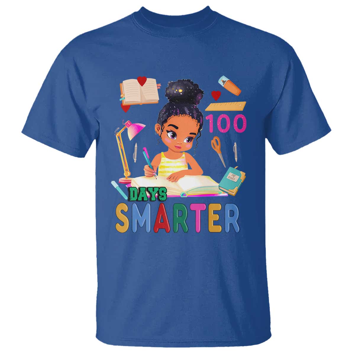 Funny 100 Days Smarter Black Afro African American Girl T Shirt TS11 Royal Blue Print Your Wear