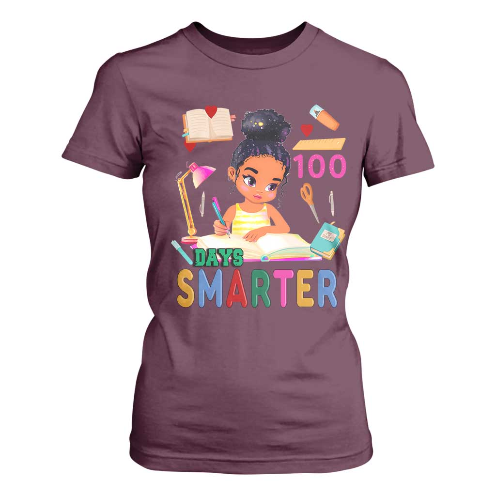 Funny 100 Days Smarter Black Afro African American Girl T Shirt For Women TS11 Maroon Print Your Wear