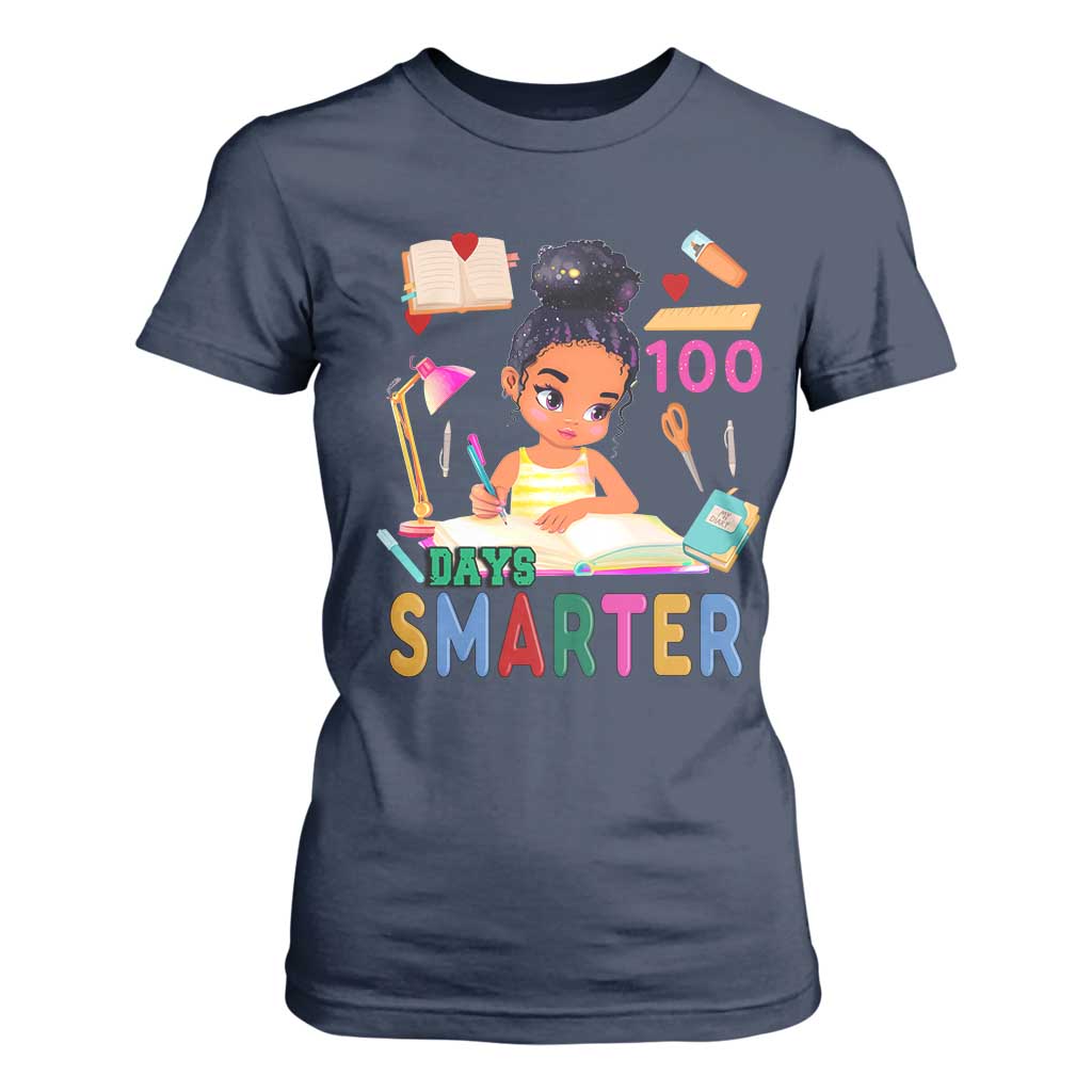 Funny 100 Days Smarter Black Afro African American Girl T Shirt For Women TS11 Navy Print Your Wear