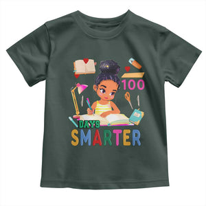 Funny 100 Days Smarter Black Afro African American Girl Toddler T Shirt TS11 Dark Forest Green Print Your Wear
