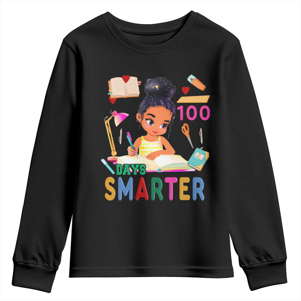 Funny 100 Days Smarter Black Afro African American Girl Youth Sweatshirt TS11 Black Print Your Wear