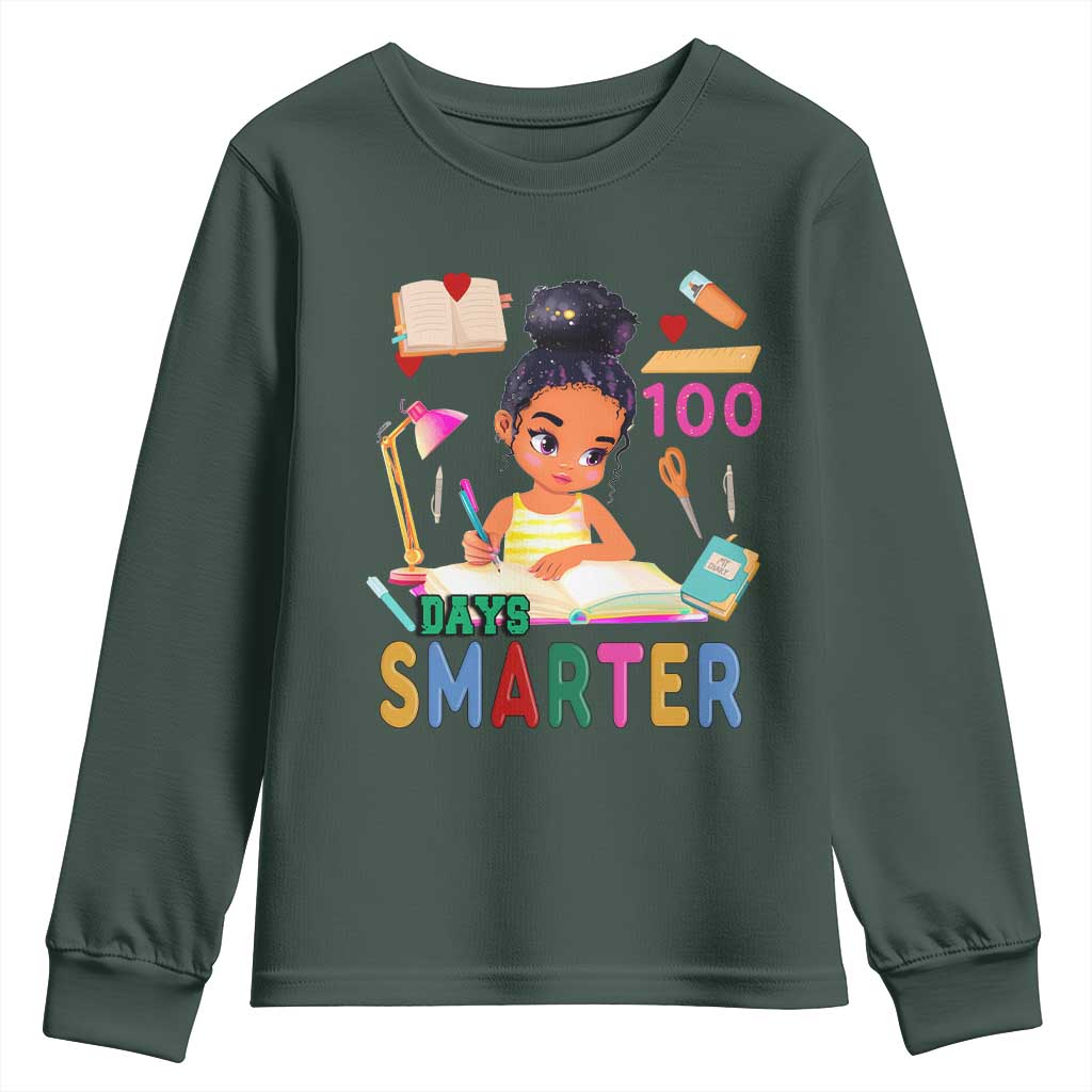 Funny 100 Days Smarter Black Afro African American Girl Youth Sweatshirt TS11 Dark Forest Green Print Your Wear