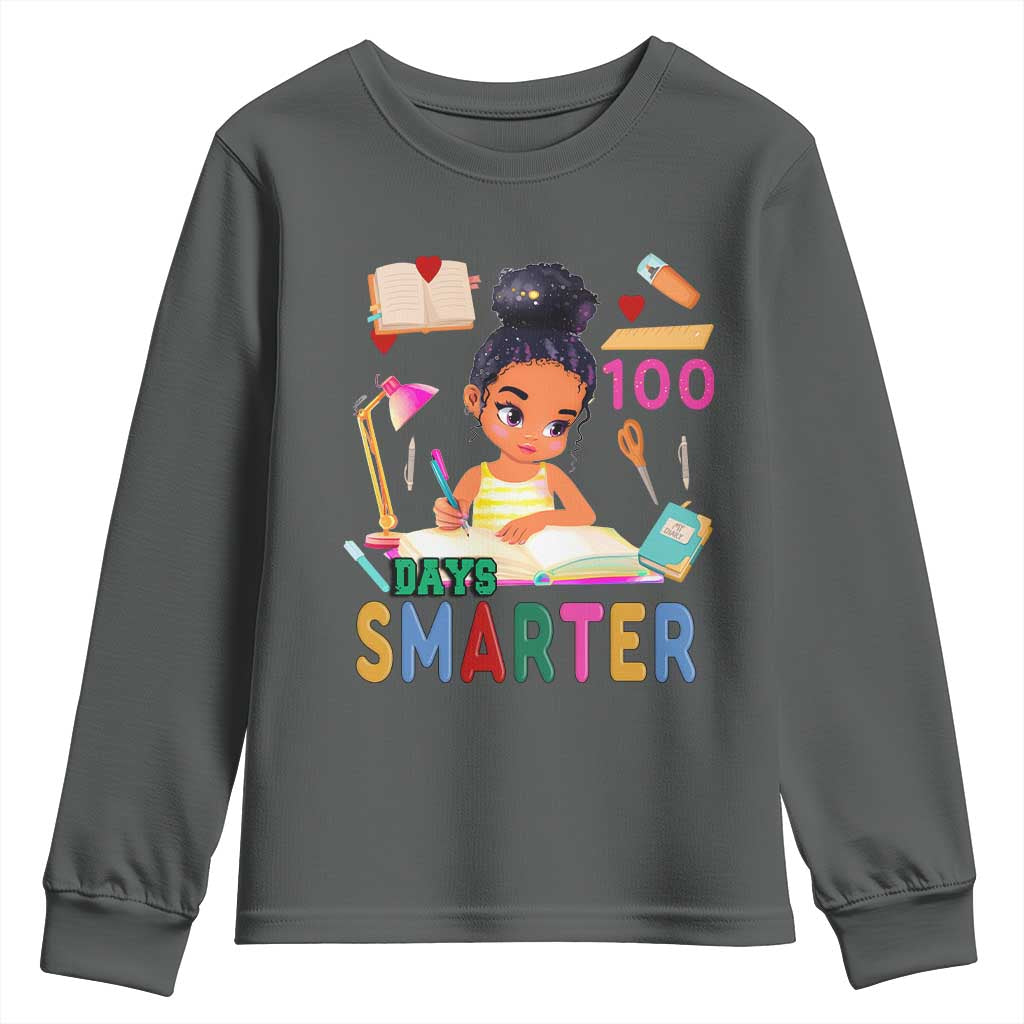 Funny 100 Days Smarter Black Afro African American Girl Youth Sweatshirt TS11 Dark Heather Print Your Wear