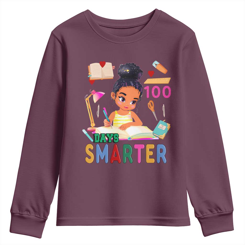 Funny 100 Days Smarter Black Afro African American Girl Youth Sweatshirt TS11 Maroon Print Your Wear