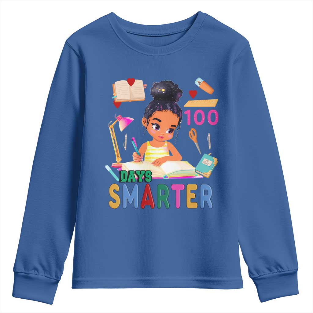 Funny 100 Days Smarter Black Afro African American Girl Youth Sweatshirt TS11 Royal Blue Print Your Wear