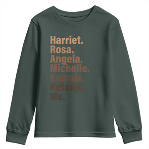 Melanin Black Pride Youth Sweatshirt Harriet Rosa Angela Michelle Kamala Ketanji Me Black History Leaders TS11 Dark Forest Green Print Your Wear