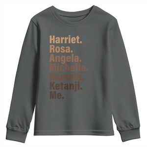 Melanin Black Pride Youth Sweatshirt Harriet Rosa Angela Michelle Kamala Ketanji Me Black History Leaders TS11 Dark Heather Print Your Wear