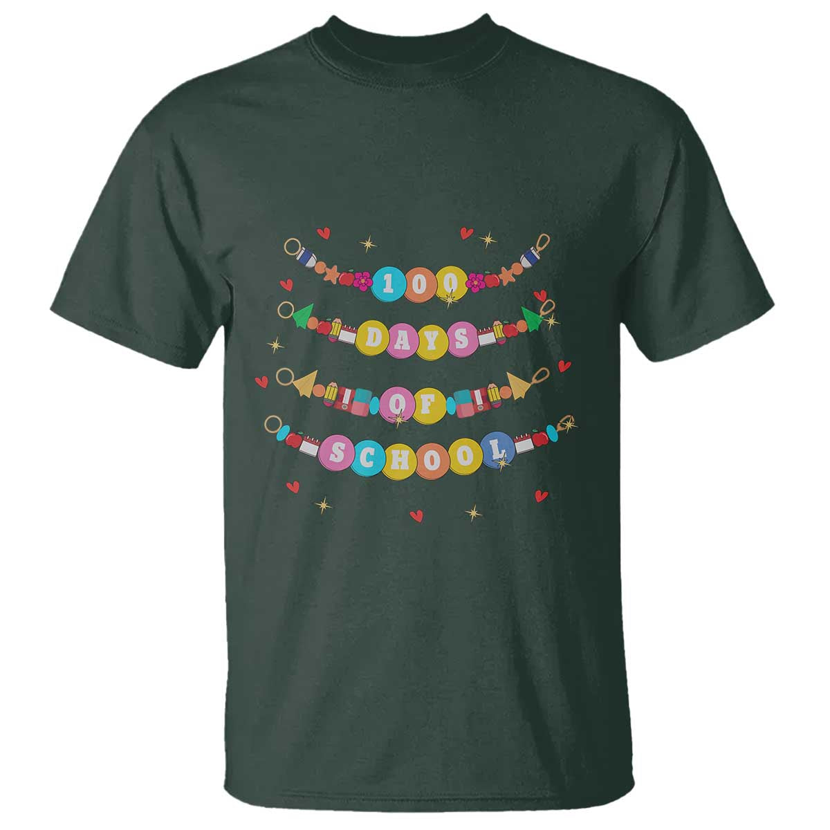 Funny 100 Days Of School Bracelet T Shirt TS11 Dark Forest Green Print Your Wear