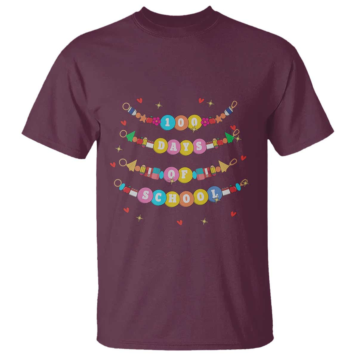 Funny 100 Days Of School Bracelet T Shirt TS11 Maroon Print Your Wear