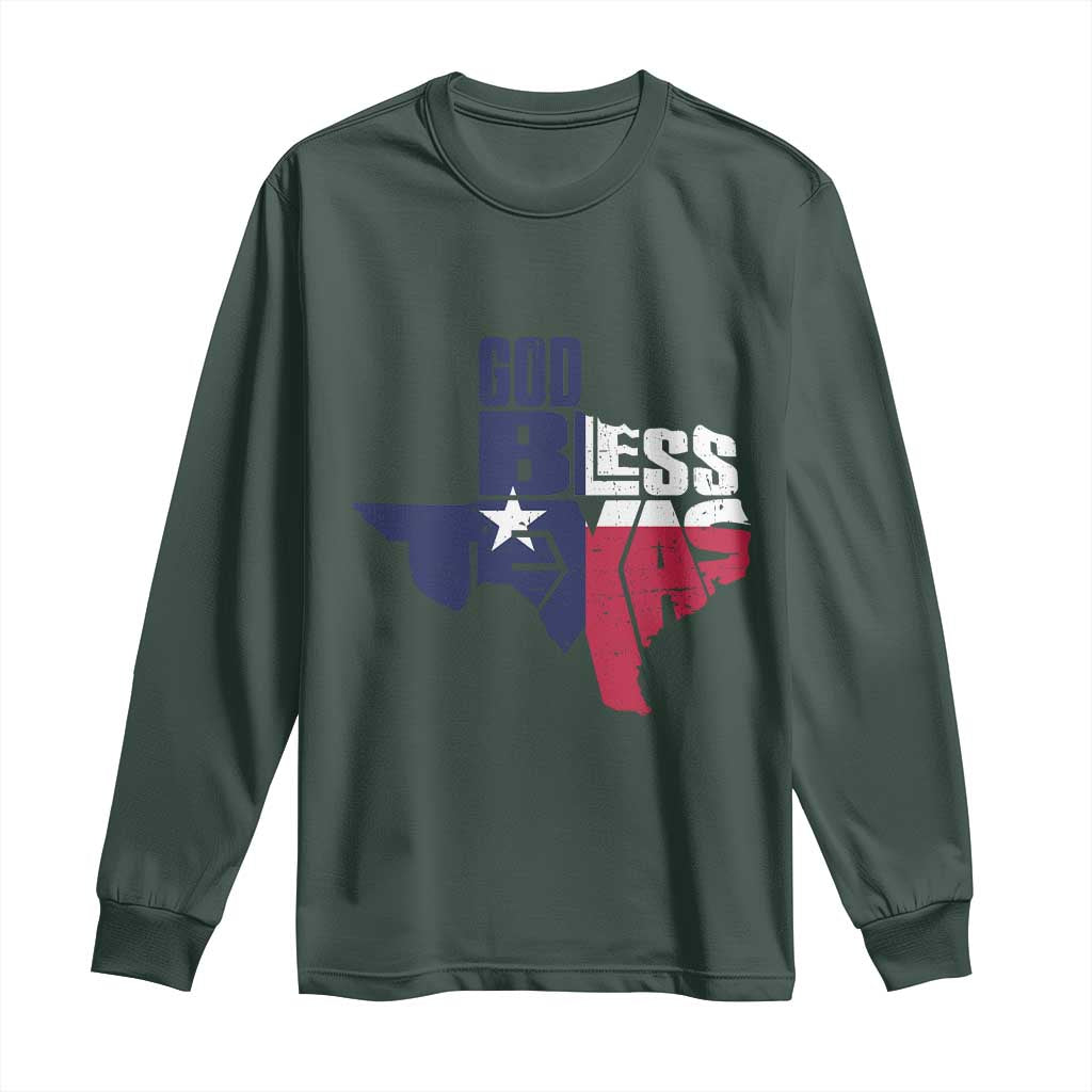 American Texan Long Sleeve Shirt God Bless Texas TX Flag TS11 Dark Forest Green Print Your Wear
