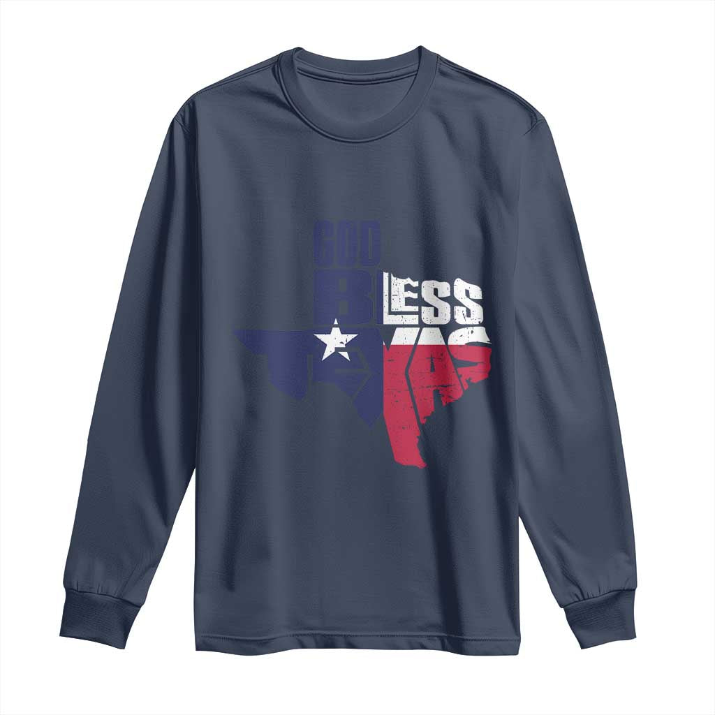 American Texan Long Sleeve Shirt God Bless Texas TX Flag TS11 Navy Print Your Wear