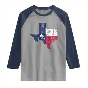 American Texan Raglan Shirt God Bless Texas TX Flag TS11 Sport Gray Navy Print Your Wear