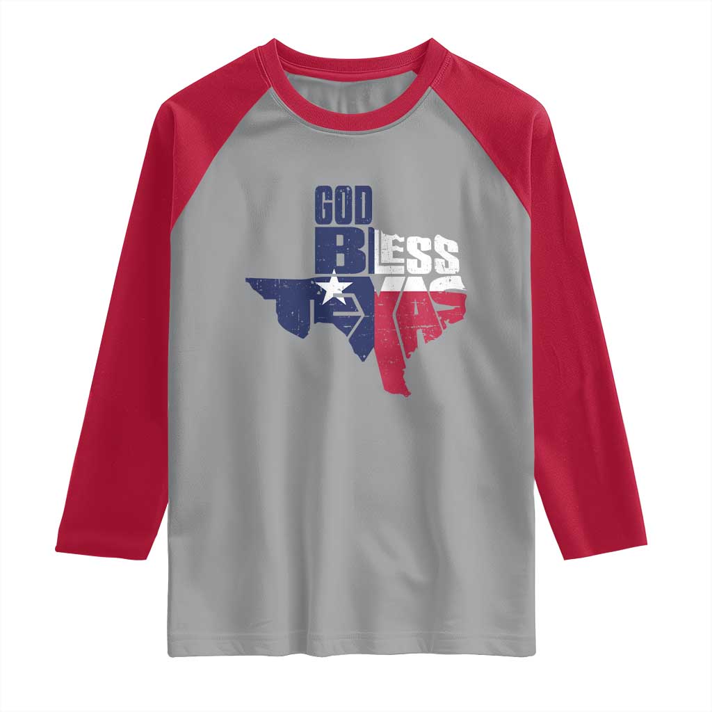 American Texan Raglan Shirt God Bless Texas TX Flag TS11 Sport Gray Red Print Your Wear