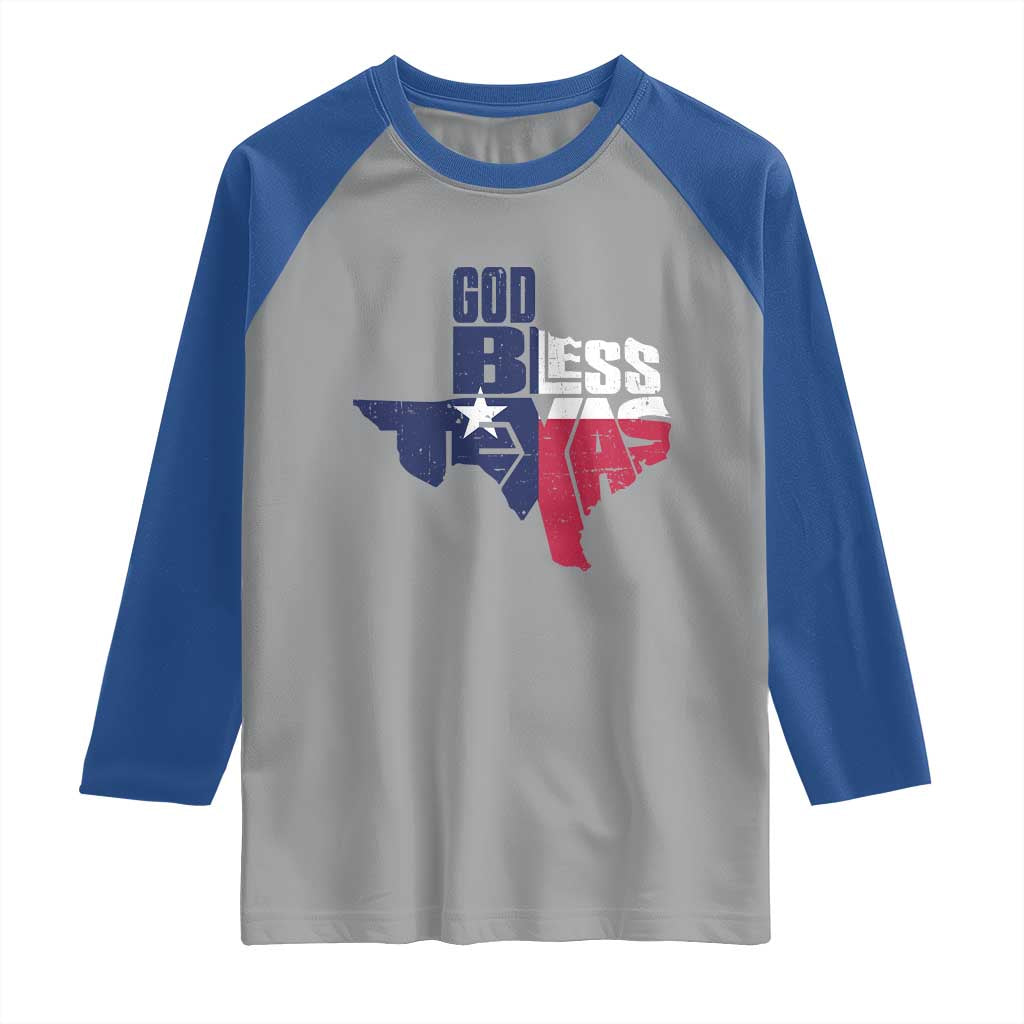 American Texan Raglan Shirt God Bless Texas TX Flag TS11 Sport Gray Royal Print Your Wear