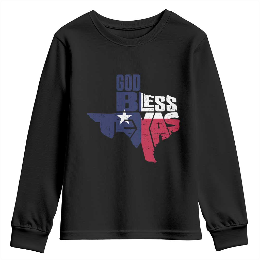 American Texan Youth Sweatshirt God Bless Texas TX Flag TS11 Black Print Your Wear