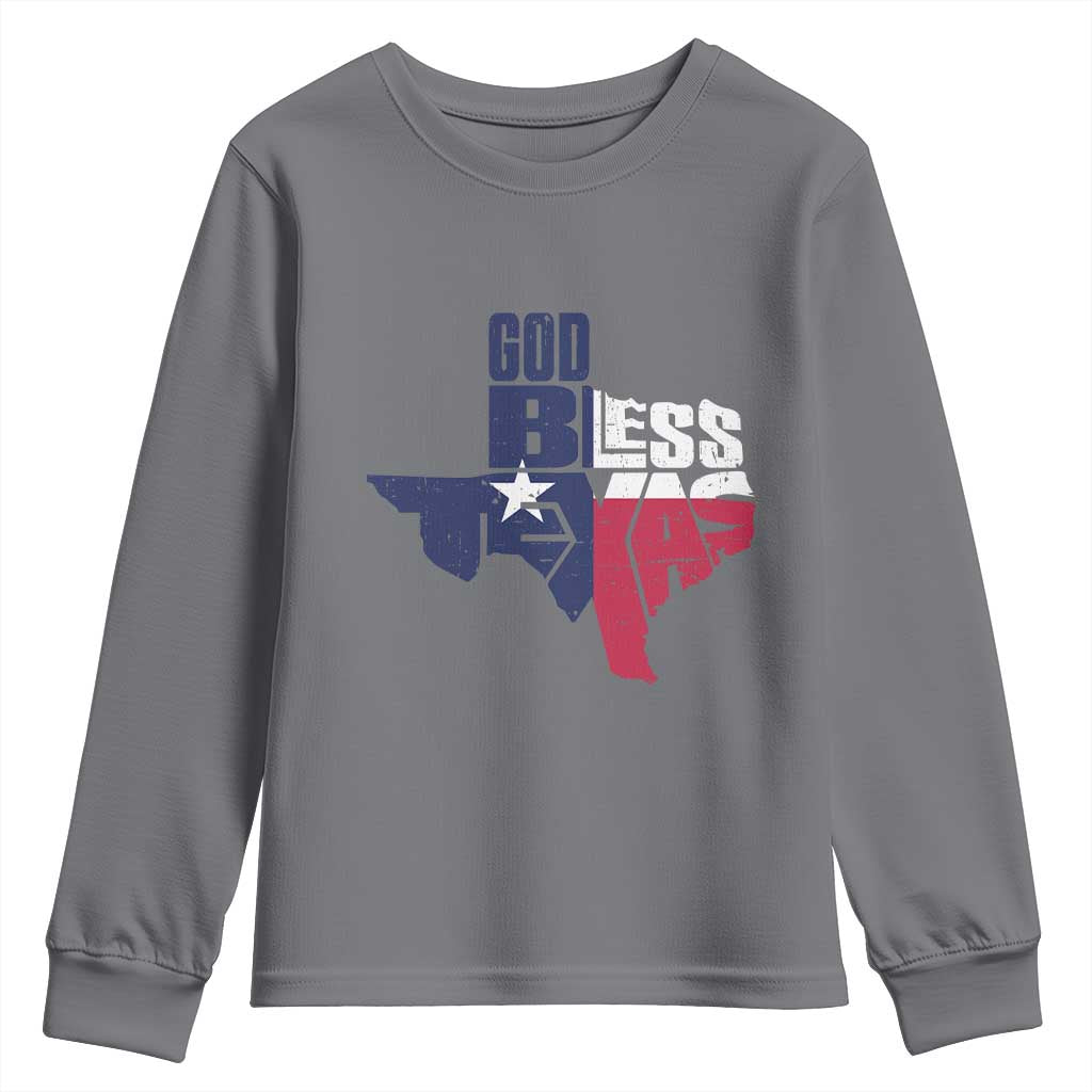 American Texan Youth Sweatshirt God Bless Texas TX Flag TS11 Charcoal Print Your Wear