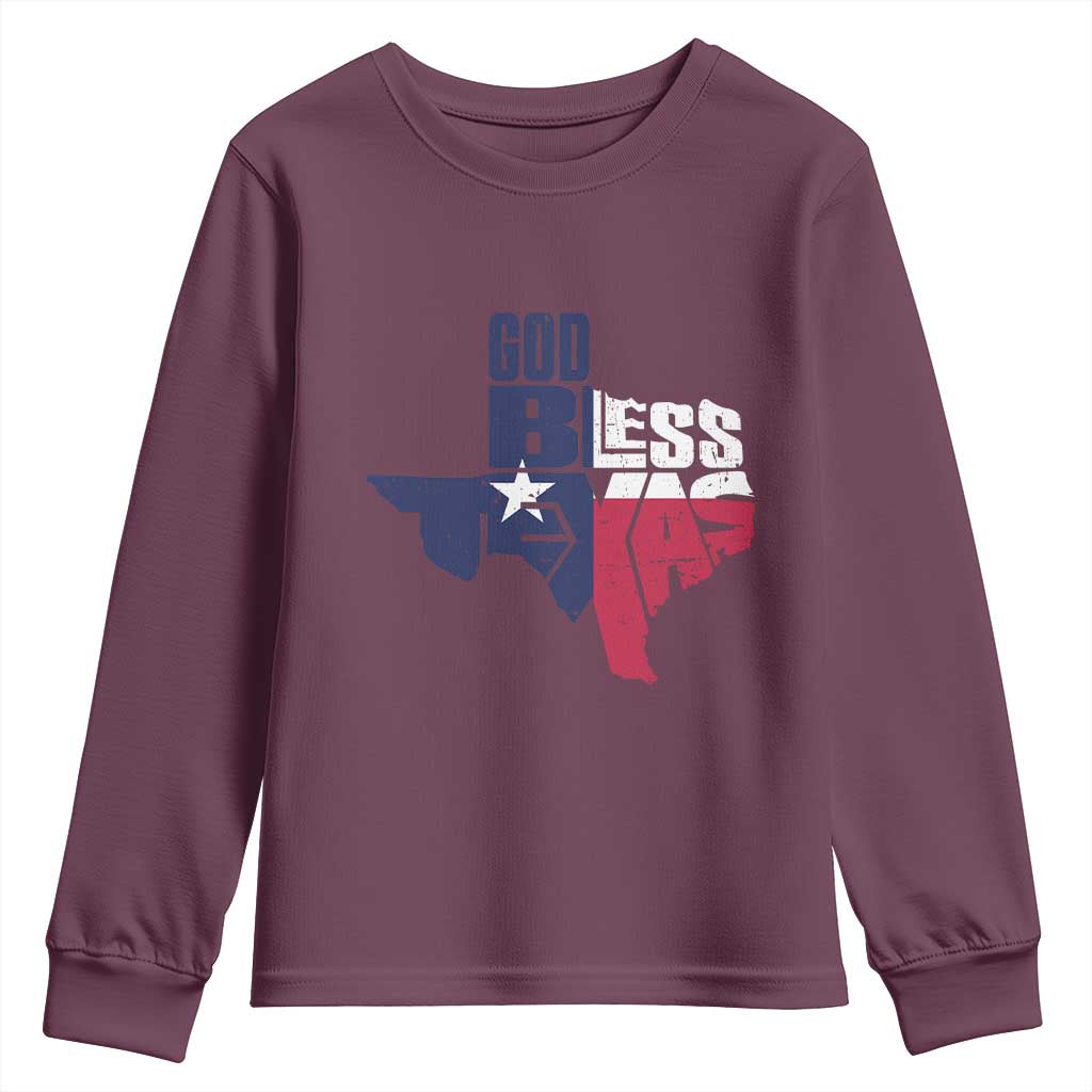 American Texan Youth Sweatshirt God Bless Texas TX Flag TS11 Maroon Print Your Wear
