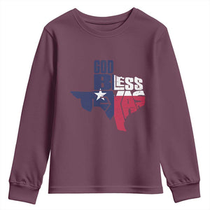 American Texan Youth Sweatshirt God Bless Texas TX Flag TS11 Maroon Print Your Wear