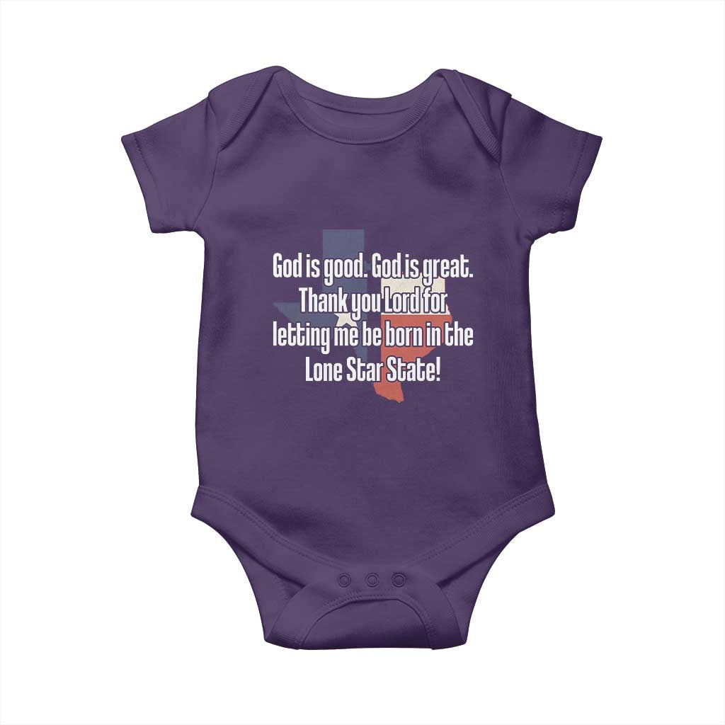 American Texan Jesus Baby Onesie God Is Good And Great Thank You Lord For Letting Me Be Born In The Lone Star State TS11 Purple Print Your Wear