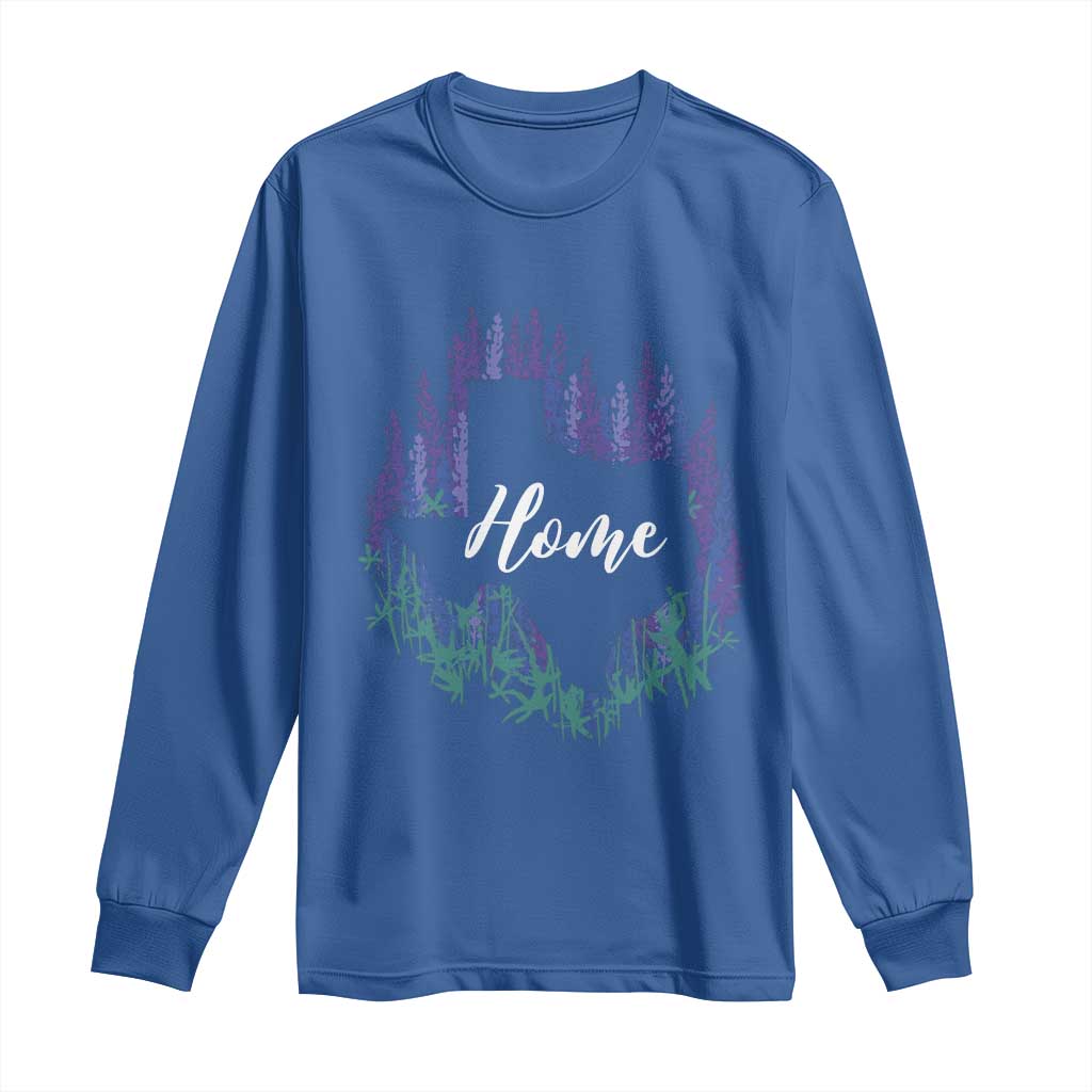 Texas Home State Map Pride Bluebonnets Long Sleeve Shirt TS11 Royal Blue Print Your Wear