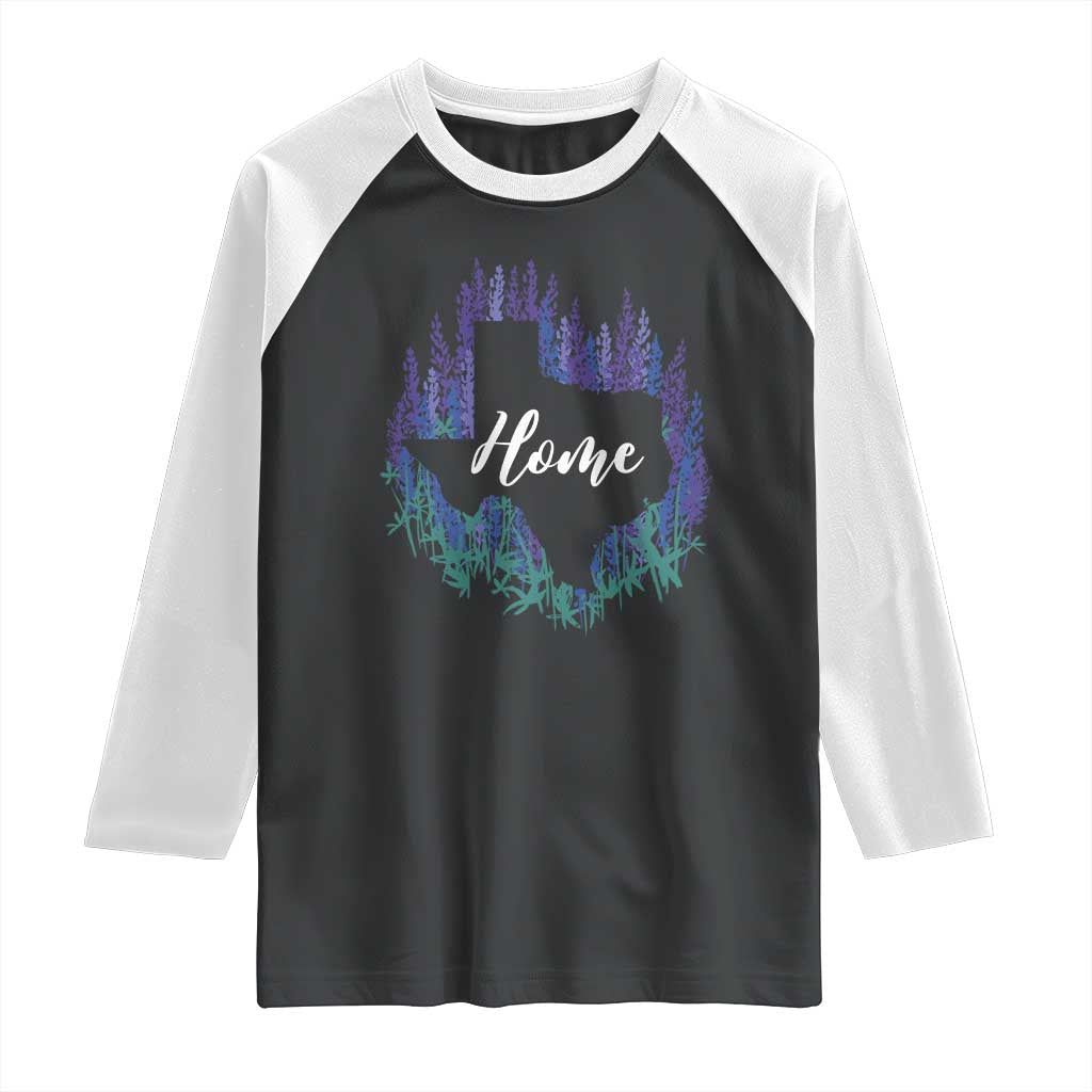 Texas Home State Map Pride Bluebonnets Raglan Shirt TS11 Black White Print Your Wear