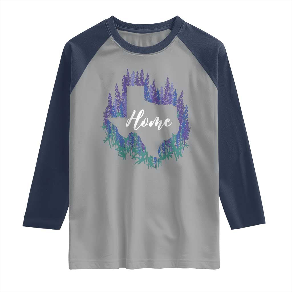 Texas Home State Map Pride Bluebonnets Raglan Shirt TS11 Sport Gray Navy Print Your Wear