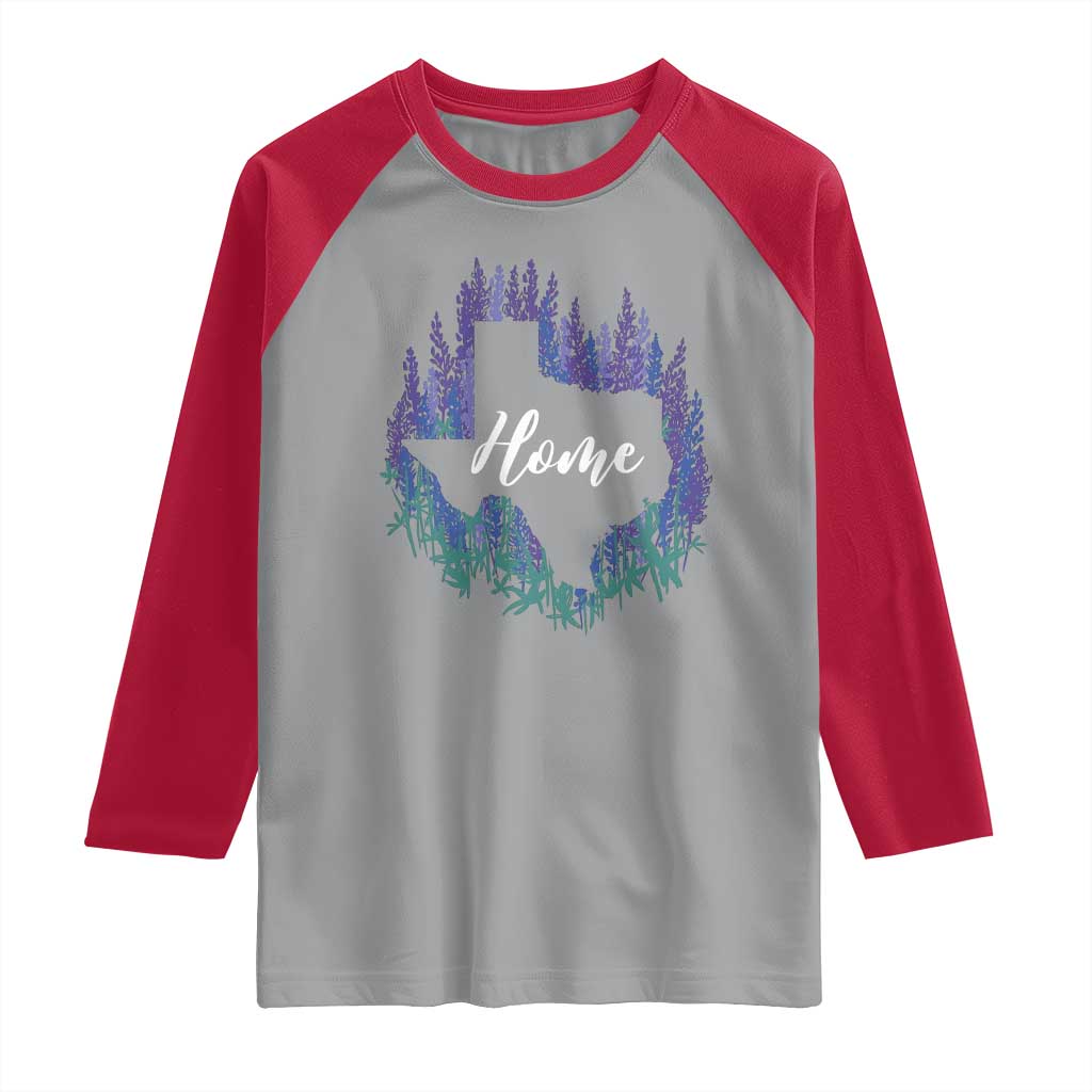 Texas Home State Map Pride Bluebonnets Raglan Shirt TS11 Sport Gray Red Print Your Wear