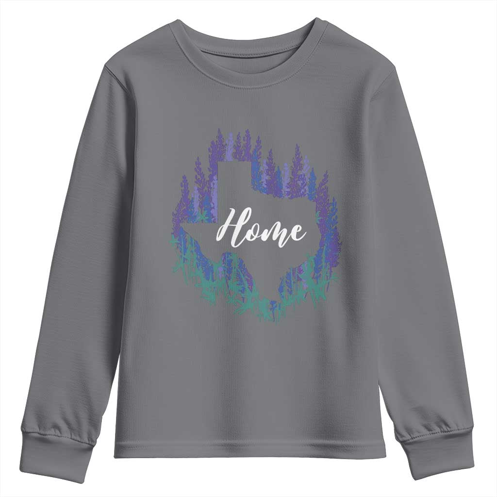 Texas Home State Map Pride Bluebonnets Youth Sweatshirt TS11 Charcoal Print Your Wear