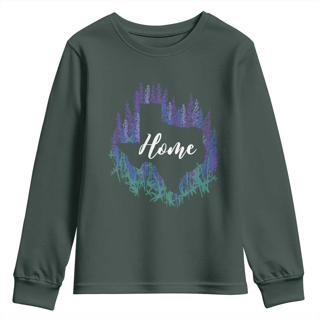 Texas Home State Map Pride Bluebonnets Youth Sweatshirt TS11 Dark Forest Green Print Your Wear