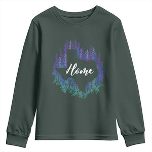 Texas Home State Map Pride Bluebonnets Youth Sweatshirt TS11 Dark Forest Green Print Your Wear