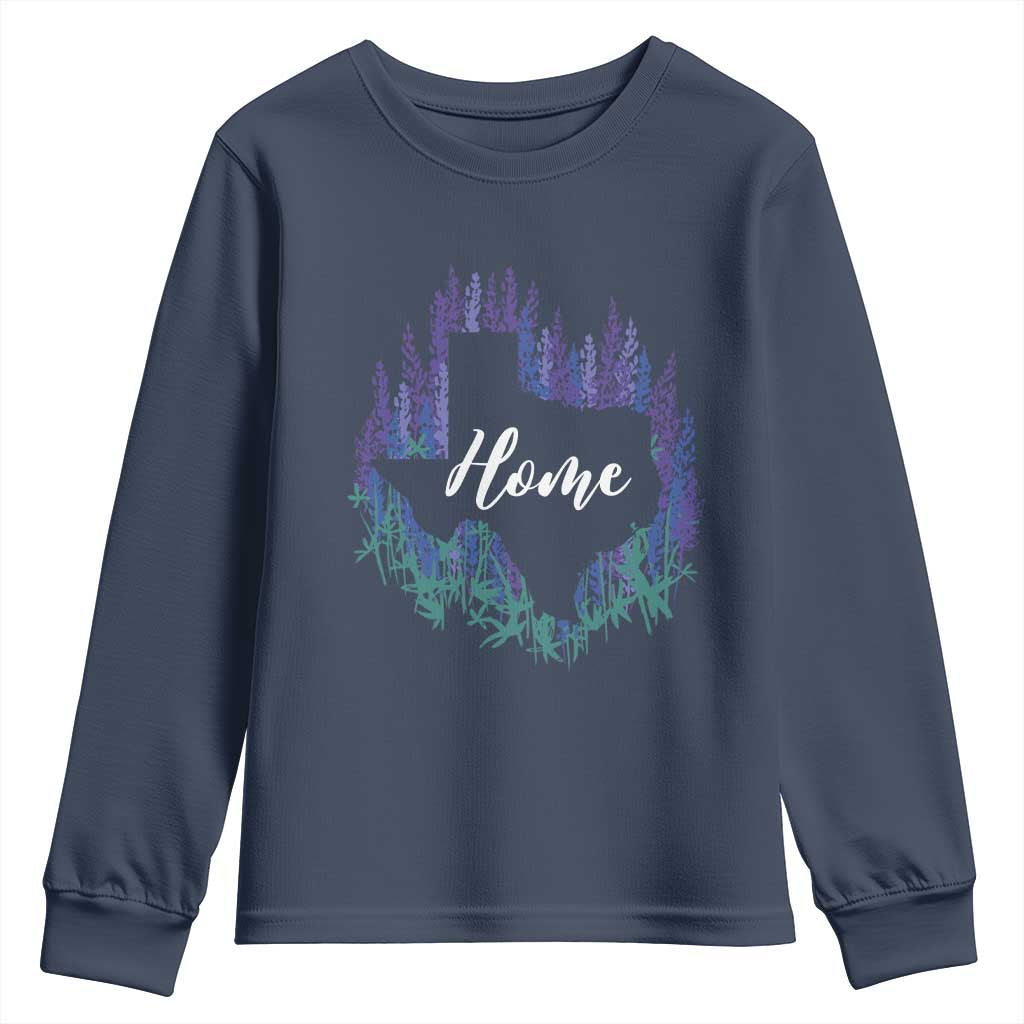 Texas Home State Map Pride Bluebonnets Youth Sweatshirt TS11 Navy Print Your Wear