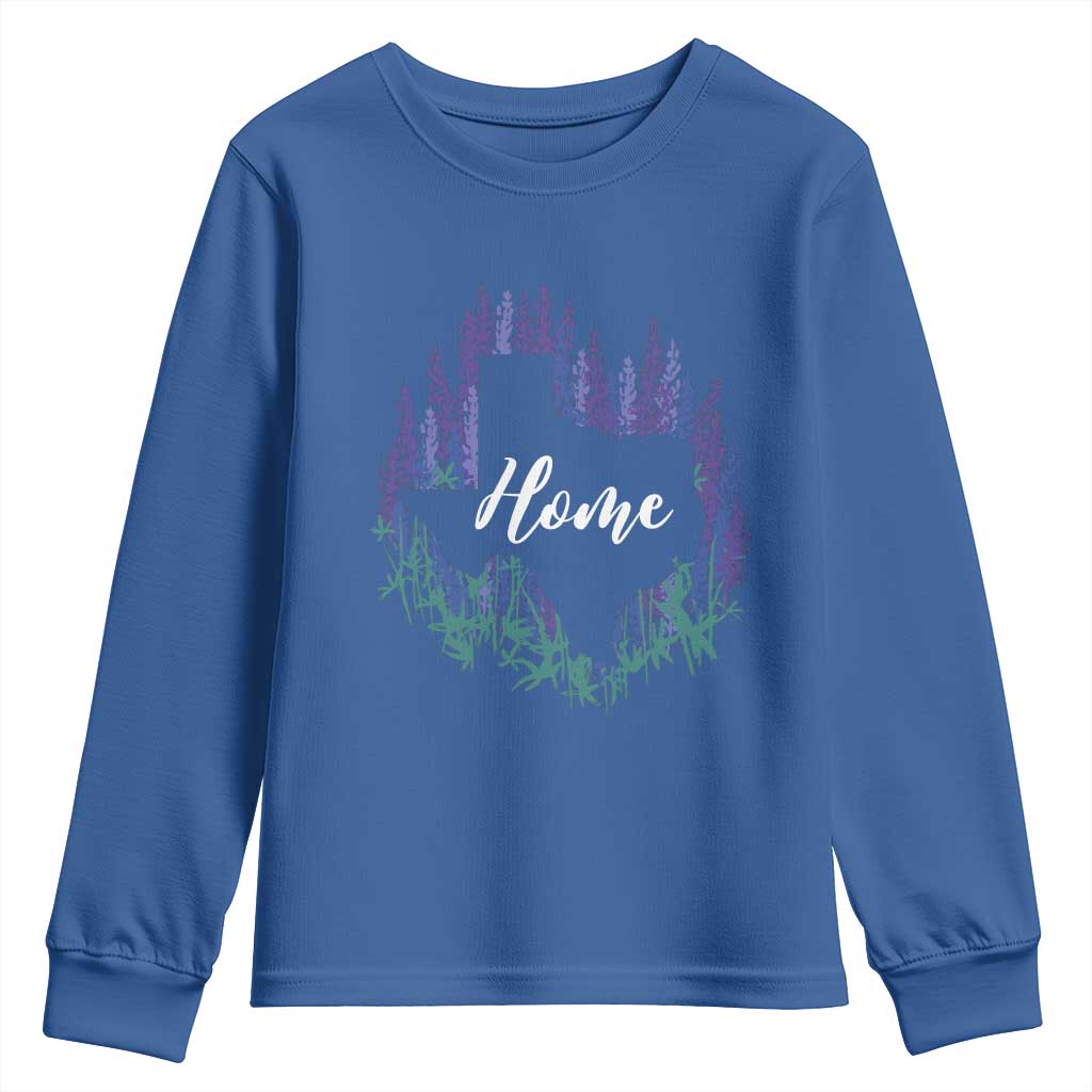 Texas Home State Map Pride Bluebonnets Youth Sweatshirt TS11 Royal Blue Print Your Wear
