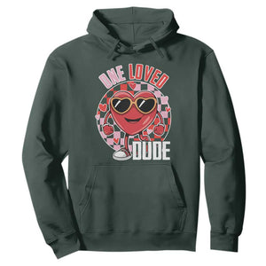 Funny Valentine's Day Hoodie One Loved Dude Cute Heart Checkerboard TS11 Dark Forest Green Print Your Wear