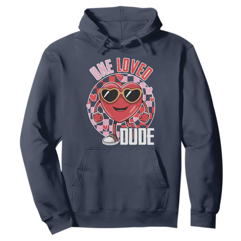 Funny Valentine's Day Hoodie One Loved Dude Cute Heart Checkerboard TS11 Navy Print Your Wear