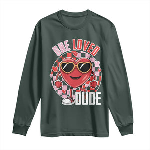 Funny Valentine's Day Long Sleeve Shirt One Loved Dude Cute Heart Checkerboard TS11 Dark Forest Green Print Your Wear