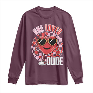 Funny Valentine's Day Long Sleeve Shirt One Loved Dude Cute Heart Checkerboard TS11 Maroon Print Your Wear