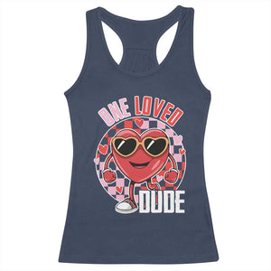 Funny Valentine's Day Racerback Tank Top One Loved Dude Cute Heart Checkerboard TS11 Navy Print Your Wear