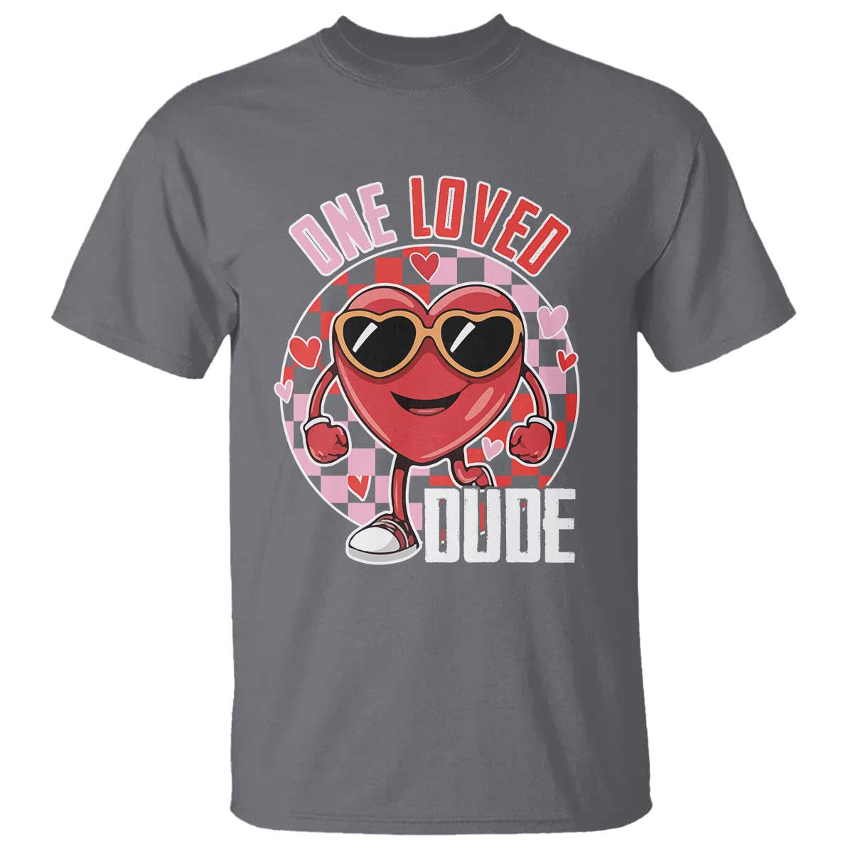 Funny Valentine's Day T Shirt One Loved Dude Cute Heart Checkerboard TS11 Charcoal Print Your Wear