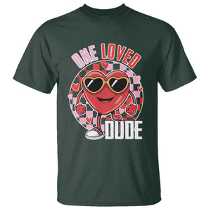 Funny Valentine's Day T Shirt One Loved Dude Cute Heart Checkerboard TS11 Dark Forest Green Print Your Wear