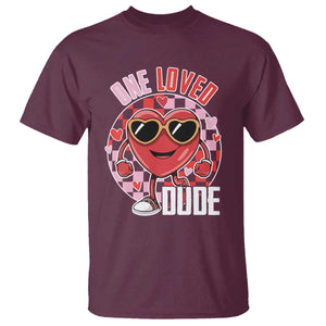 Funny Valentine's Day T Shirt One Loved Dude Cute Heart Checkerboard TS11 Maroon Print Your Wear