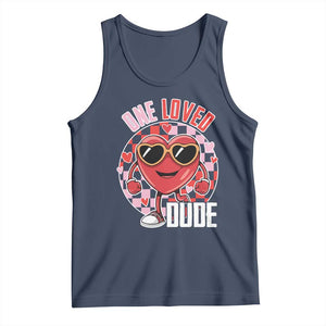 Funny Valentine's Day Tank Top One Loved Dude Cute Heart Checkerboard TS11 Navy Print Your Wear